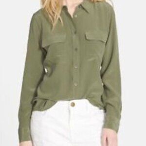 Equipment Signature silk shirt Olive Green size xs